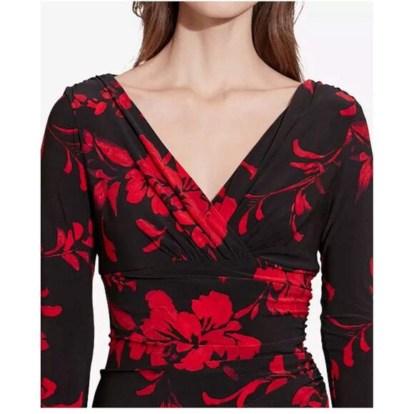 RALPH LAUREN Women's Faux Wrap Floral Sheath Dress Size 10 Red ]Stretch - Picture 3 of 14
